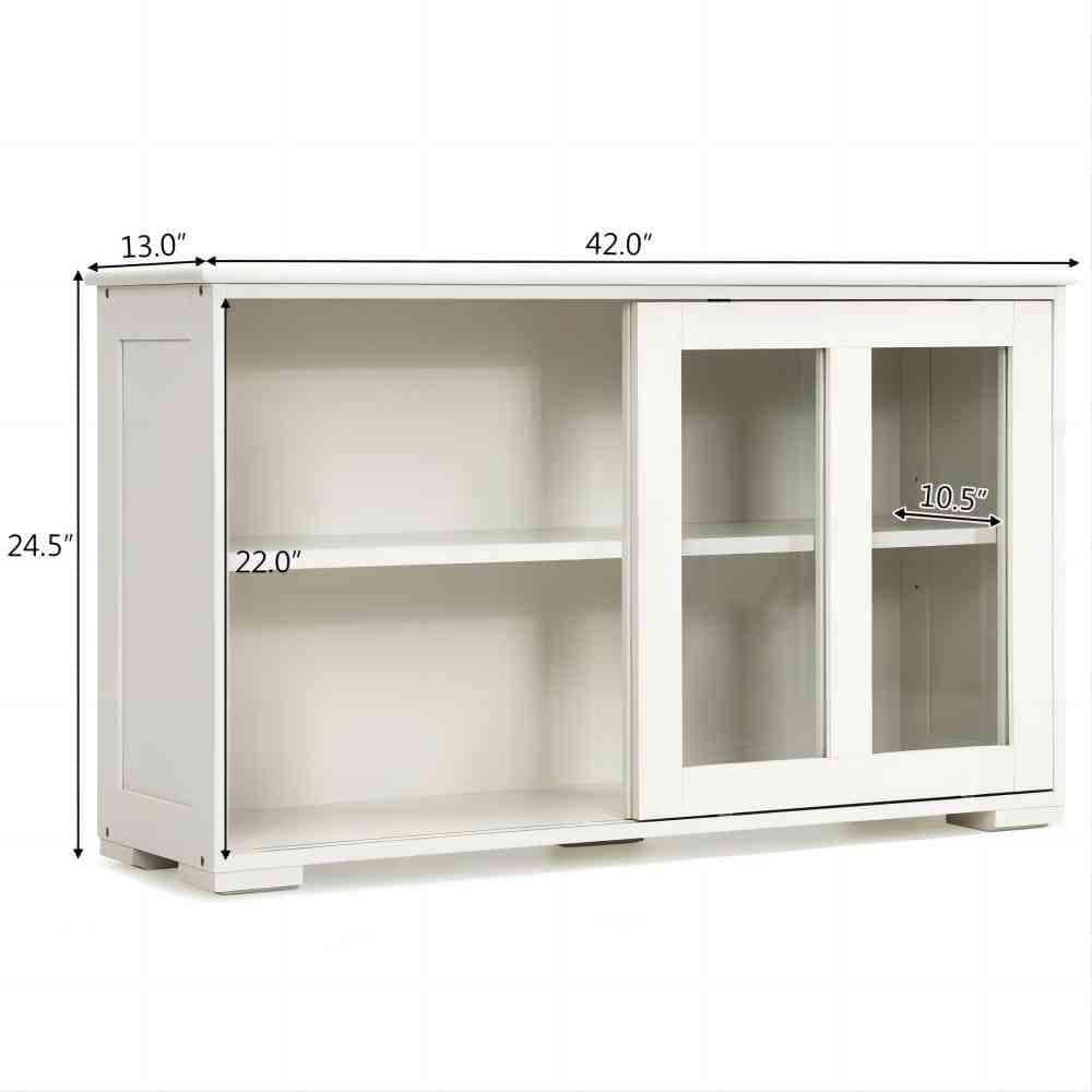 42 in. W x 24.5 in. H x 13in. D White Wooden Pantry Freestanding Kitchen Storage Cabinet with 2-Glass Sliding Door