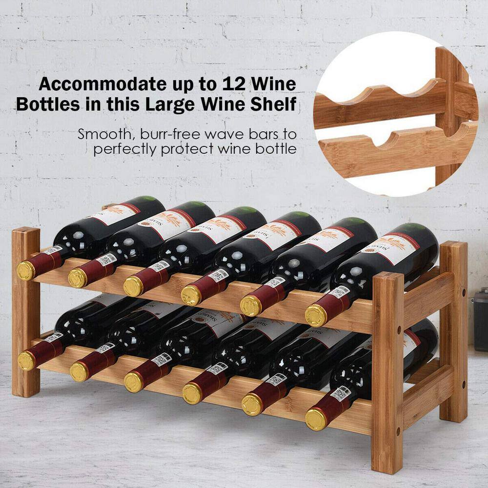 2-Tier 12-Bottles Stackable Wooden Wobble-Free Modular Wine Rack