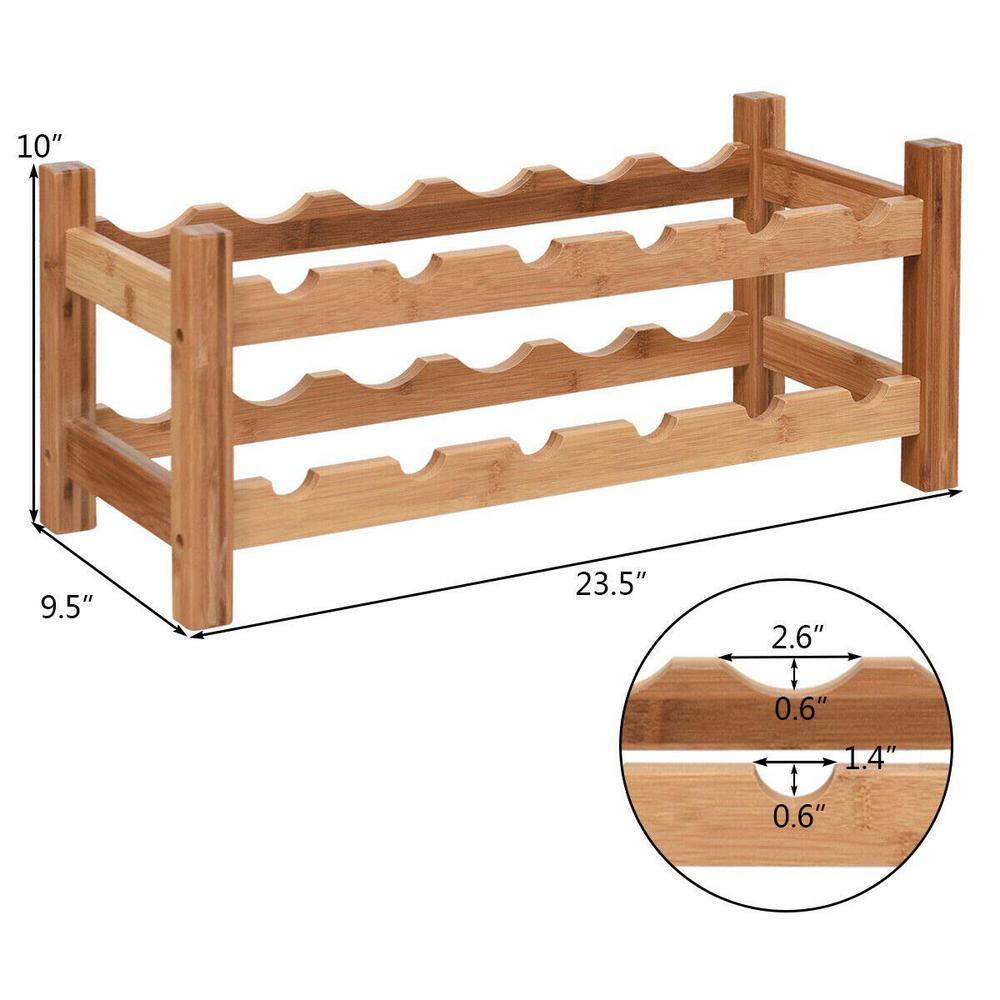 2-Tier 12-Bottles Stackable Wooden Wobble-Free Modular Wine Rack