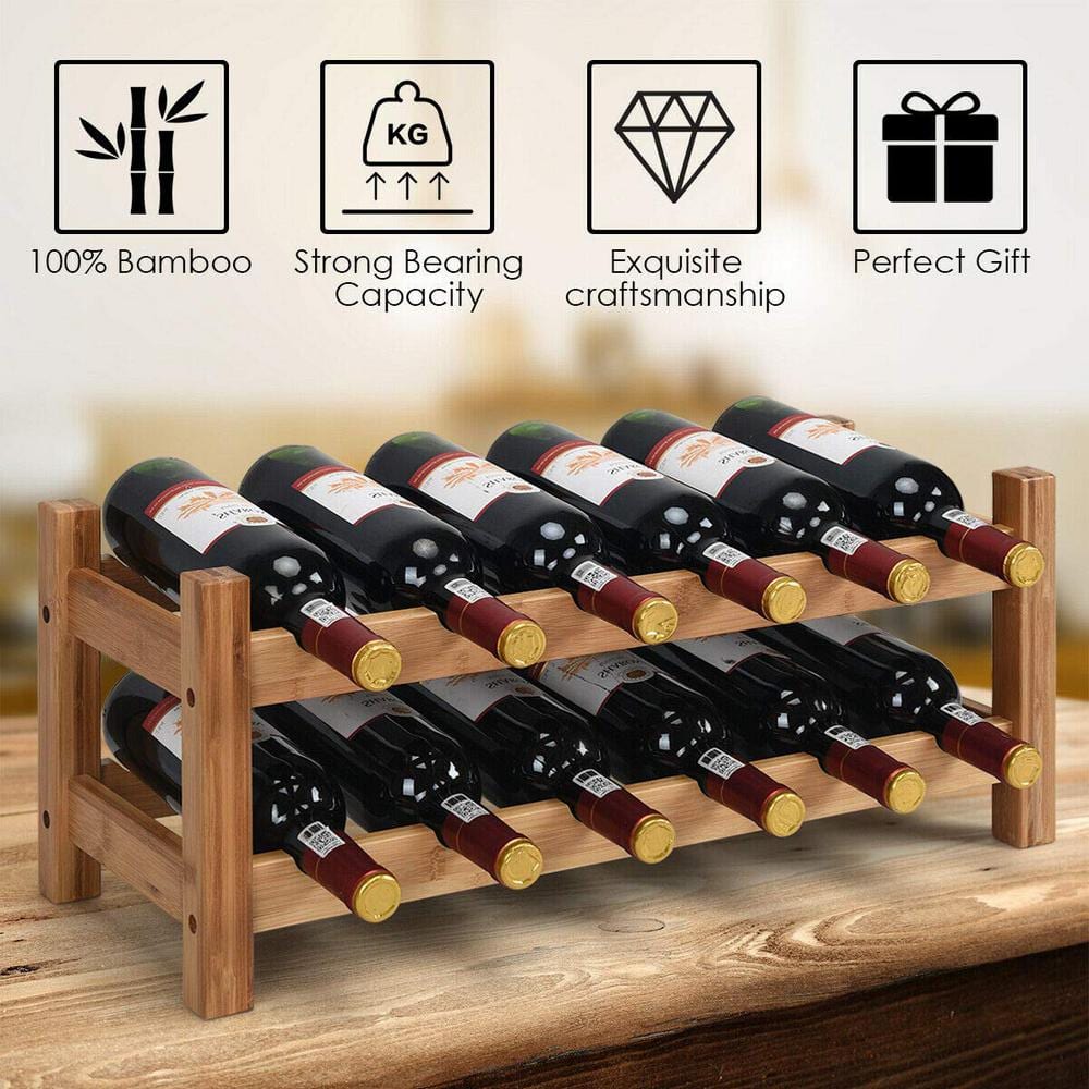 2-Tier 12-Bottles Stackable Wooden Wobble-Free Modular Wine Rack