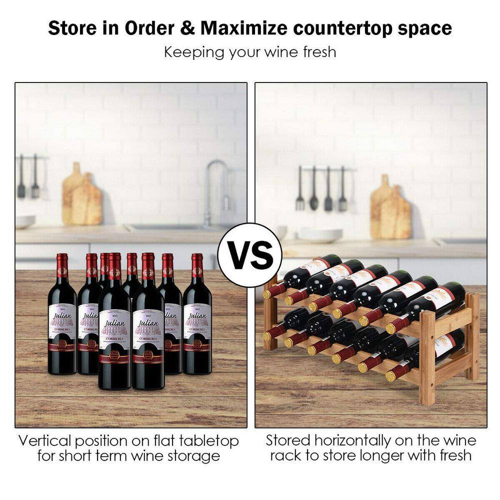 2-Tier 12-Bottles Stackable Wooden Wobble-Free Modular Wine Rack