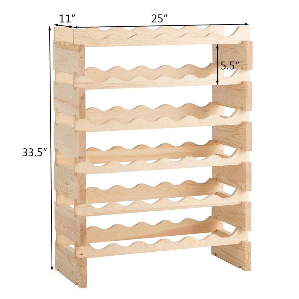 36-Bottles Natural Stackable Wooden Wobble-Free Modular Wine Rack