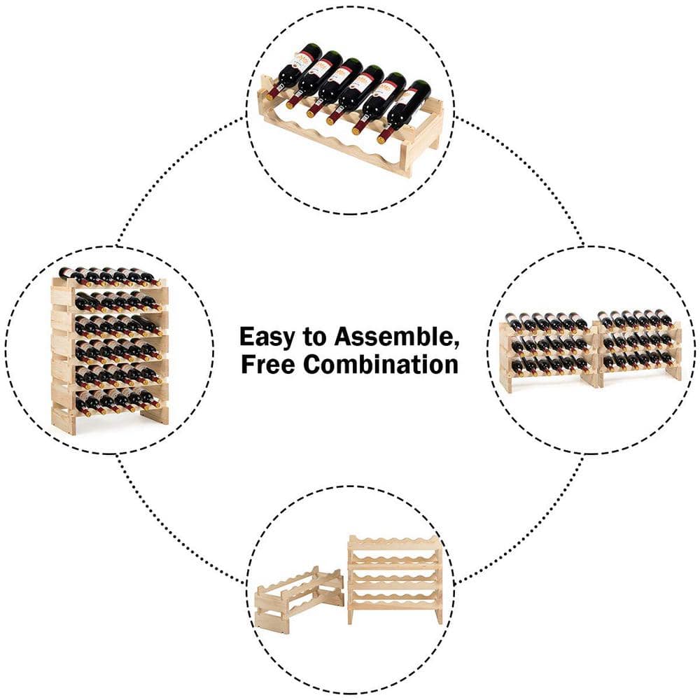 36-Bottles Natural Stackable Wooden Wobble-Free Modular Wine Rack