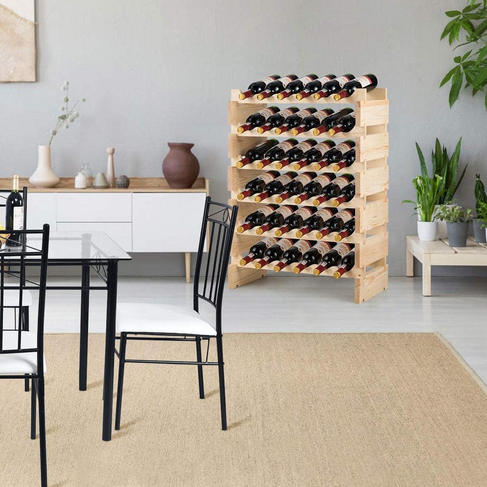 36-Bottles Natural Stackable Wooden Wobble-Free Modular Wine Rack