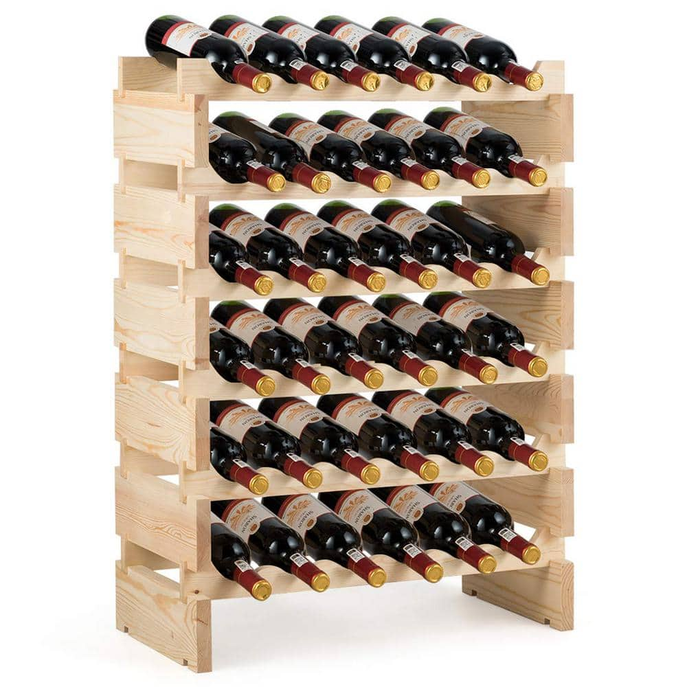 36-Bottles Natural Stackable Wooden Wobble-Free Modular Wine Rack