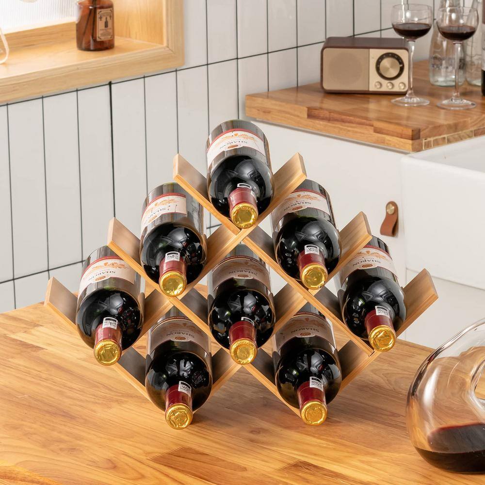 8-Bottle Natural Freestanding Bamboo Wine Rack in Yellow