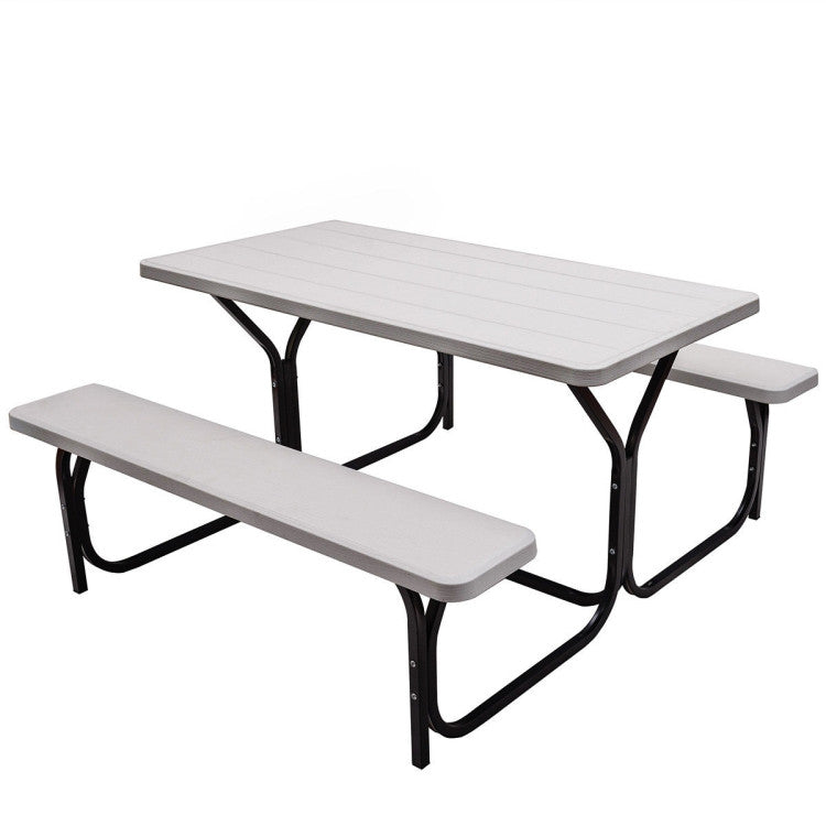 SUGIFT HDPE Outdoor Picnic Table Bench Set with Metal Base White