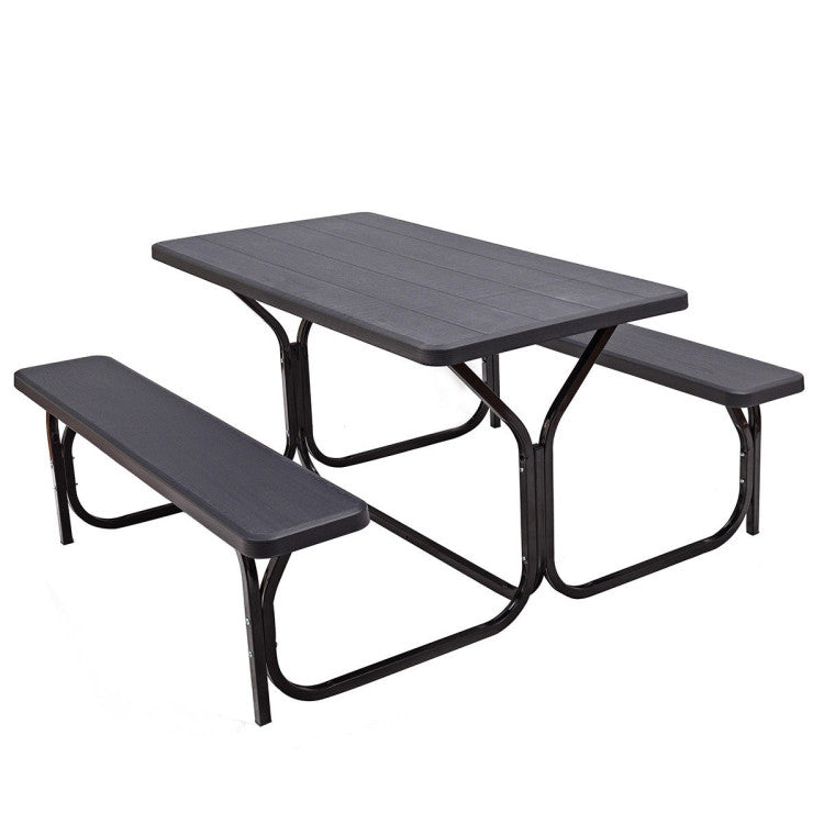 SUGIFT HDPE Outdoor Picnic Table Bench Set with Metal Base Black